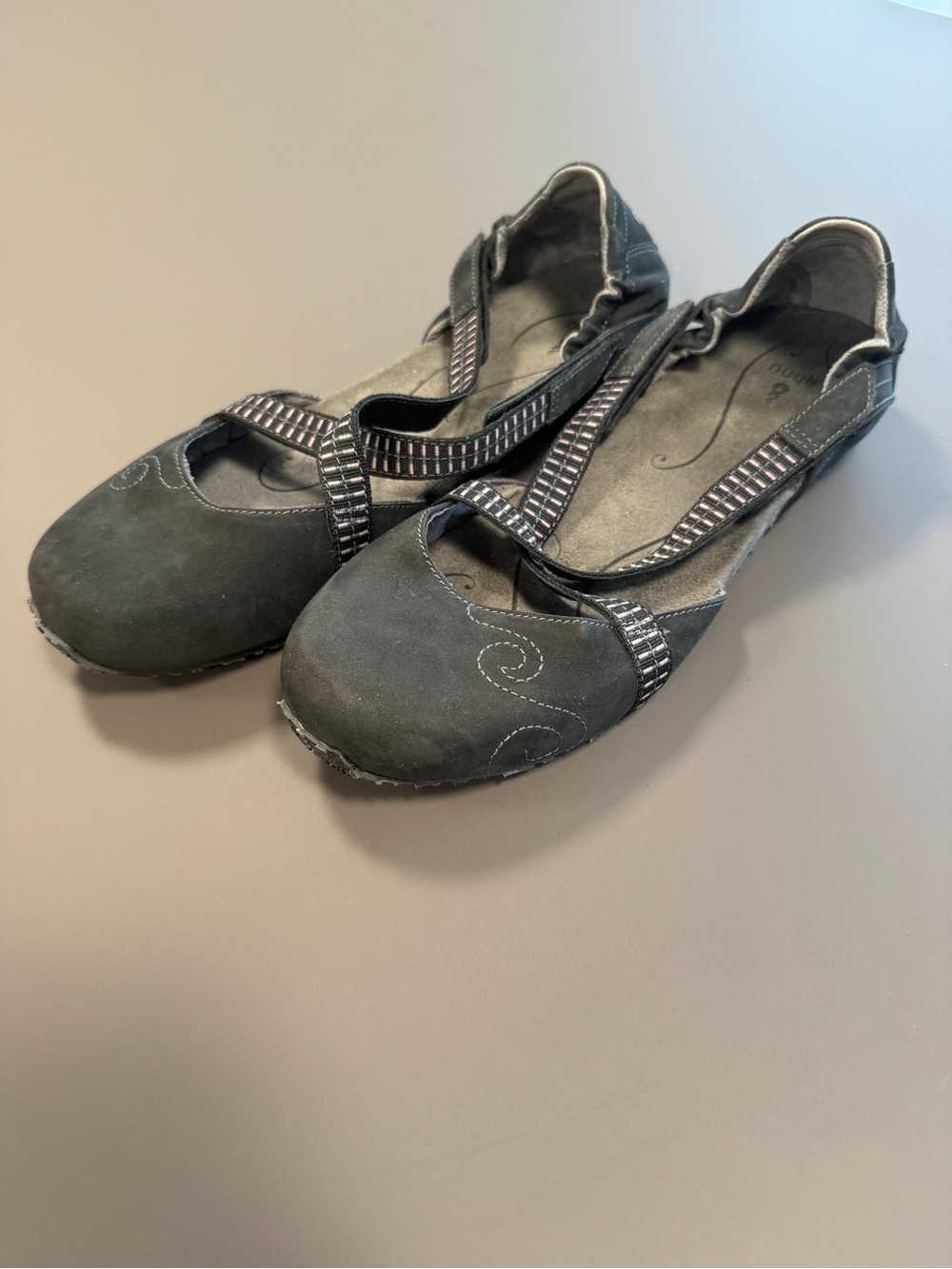 Ahnu Karma, Dark Gray/Black Strappy Ballet Flats AF2548BLK